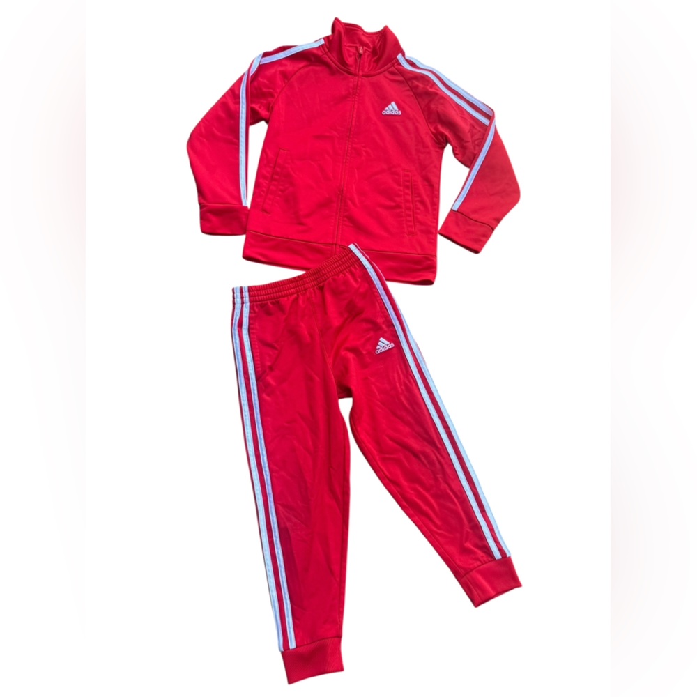 Adidas girls youth red 2 piece jogger track suit jacket/oants Size 5